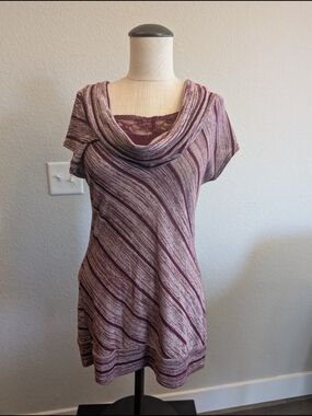 Almost Famous Sz M Cowl Neck Striped Tunic in Plum